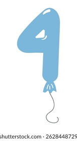 Número, figura 4 balão em forma, design brilhante arredondado, vetor isolado no fundo transparente. Ilustração desenhada à mão. Feriado, festa, comemoração, aniversário, cartão de aniversário, elemento de banner