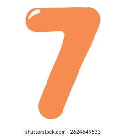 Number, figure 7 shaped balloon, rounded glossy design, isolated vector on transparent background. Hand drawn illustration. Holiday, party, celebration, anniversary, birthday card, banner element