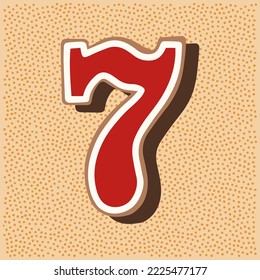 number figure 7 shaped Christmas gingerbread with white and red icing, doodle