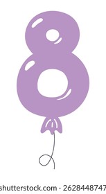 Número, globo en forma de figura 8, diseño brillante redondeado, Vector aislado sobre fondo transparente. Dibujado a mano ilustración. Festiva, partido, celebración, aniversario, tarjeta de cumpleaños, elemento de Anuncio