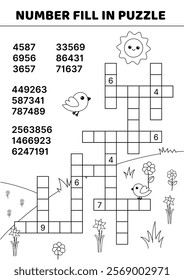 Number fill in puzzle. Black and white crossword with big numbers. Attention game. Isolated vector illustration eps 10
