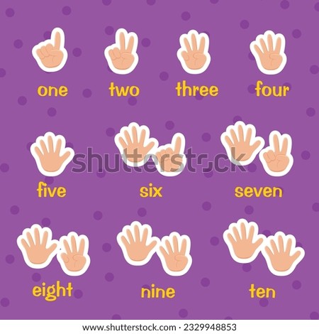 number with finger. one two three four five six seven eight nine ten. illustration. vector finger. number font. purple background