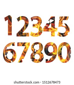 number of fire, set number of burning with a bright or white background that can be edited and changed in color