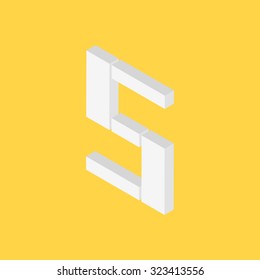 Number Five with 3D style on yellow background, 5, vector illustration