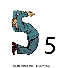 number five 5. Business people silhouette alphabet. Pop art retro vector illustration kitsch vintage drawing