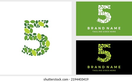 Number five 5 eco leaves logo icon vector