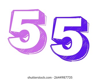 Number Five 5 hand drawn   with many color 2025