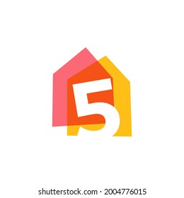 number five 5 house home overlapping color logo vector icon illustration