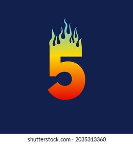 Number Five 5 icon with fire flames in a vibrant gradient color. Numeric logo burning with fast flame effect.