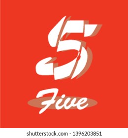 Number Five, 5 isolated on red background with shadow. Vector illustration, easy to edit. Template for your design, website, brochure, cover, business annual report