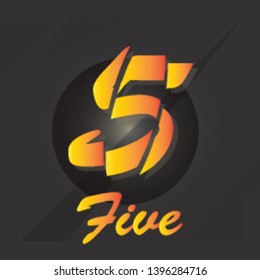 Number Five, 5 isolated on red background with shadow.Vector illustration,Template for your design, website, brochure, cover, business annual report