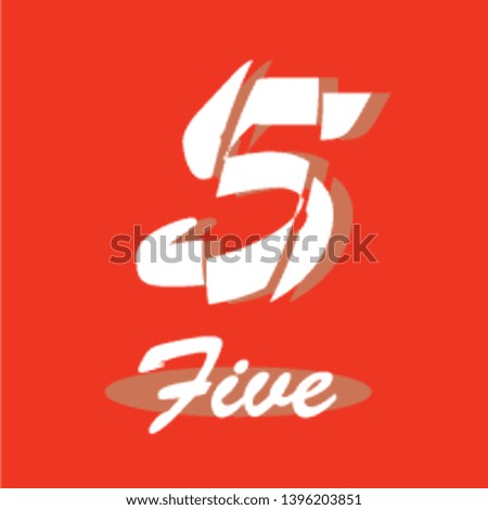 Number Five, 5 isolated on red background with shadow. Vector illustration, easy to edit. Template for your design, website, brochure, cover, business annual report