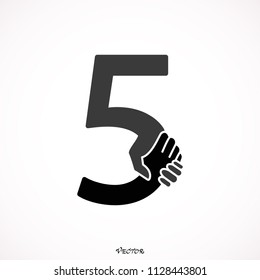 Number five 5 logo design handshake icon set background, Gray, black