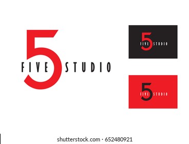 Number five 5 logo design icon set background, red, black /five studio