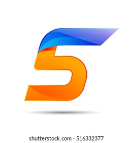 Number five 5 logo orange and blue color with fast speed lines. Vector design for banner, presentation, web page, card, labels or posters.