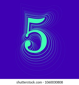 Number five 5 neon contour in blue colour 