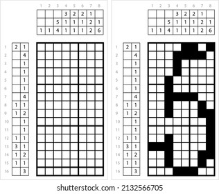 Number Five 5 Nonogram Pixel Art, Mathematical, Numeral, Numeric, Word, Symbol Vector Art Illustration, Logic Puzzle Game Griddlers, Pic-A-Pix, Picture Paint By Numbers, Picross