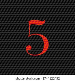 number five (5) in red with ribbed texture on black surface editable vector