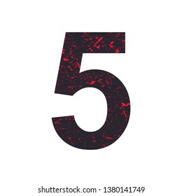 Number five. 5 stylized grunge texture. Red-black stone texture. Vector illustration.