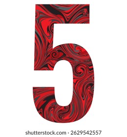 Number Five With Abstract Black And Red Pattern