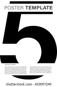 Number five abstract typography on white  background vector flat design with text template for poster, cover or banner. 