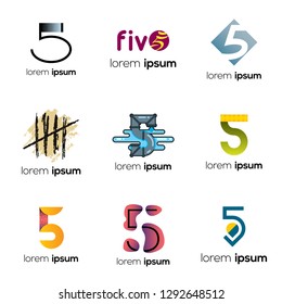 Number Five Abstract Vector Logo Design Template. Creative Numbers Concept Icon Set. Logo 5