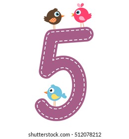 the number five with birds
