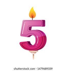 Number five birthday party, anniversary candle. Clipart,realistic 3D raster illustration