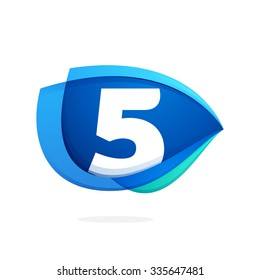 Number five with blue wing or eye. Vector design template elements for your application or corporate identity.