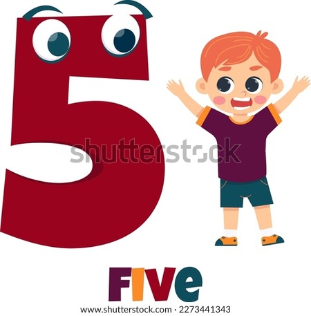 Number five with a boy and a big red number five.