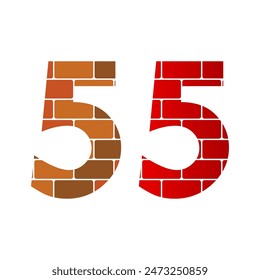 Number five with brick logo template illustration. suitable for web, building construction company, etc