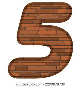 Número cinco en la ilustración del vector de estilo ladrillo. Número 5 Con Textura De Ladrillo Aislada En Fondo Blanco