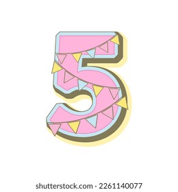  Number five with candle, cake, baby month cards. Monthly milestone. Birthday Party Invitation Card Template