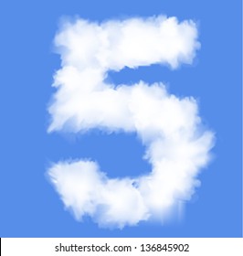 Number five with clouds written numeral. Vector Illustration