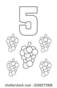 number five coloring book printable fruits worksheets for children early learning activity kindergarten 