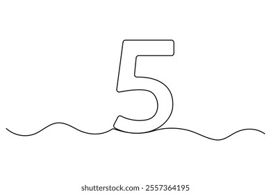 Number five continuous one line drawing of number 5. editable One line drawing of number 5 icon. Vector illustration
