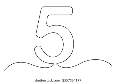 Number five continuous one line drawing of number 5. editable One line drawing of number 5 icon. Vector illustration
