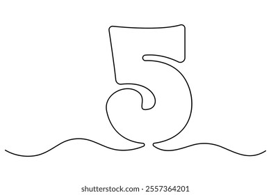 Number five continuous one line drawing of number 5. editable One line drawing of number 5 icon. Vector illustration
