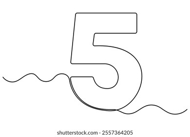 Number five continuous one line drawing of number 5. editable One line drawing of number 5 icon. Vector illustration
