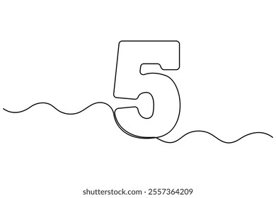 Number five continuous one line drawing of number 5. editable One line drawing of number 5 icon. Vector illustration
