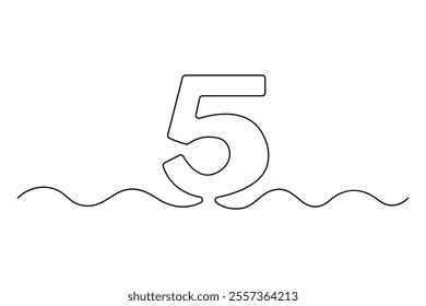 Number five continuous one line drawing of number 5. editable One line drawing of number 5 icon. Vector illustration
