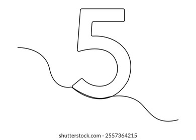 Number five continuous one line drawing of number 5. editable One line drawing of number 5 icon. Vector illustration
