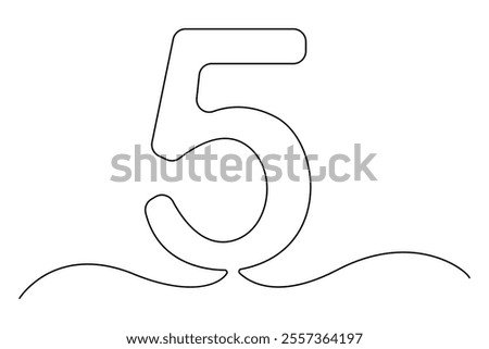 Number five continuous one line drawing of number 5. editable One line drawing of number 5 icon. Vector illustration
