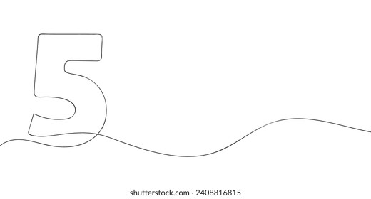 A number five drawing in one line. Number five vector icon.