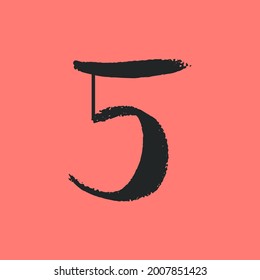 Number five with dry brush stroke and serif. Vintage font with rough edges decoration elements. Perfect to use in any fashion labels, glamour posters, luxury identity, etc.
