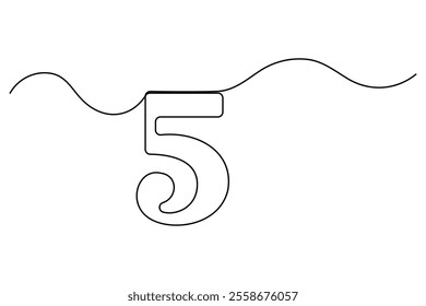 Number Five elegant continuous one line drawings in outline art style
