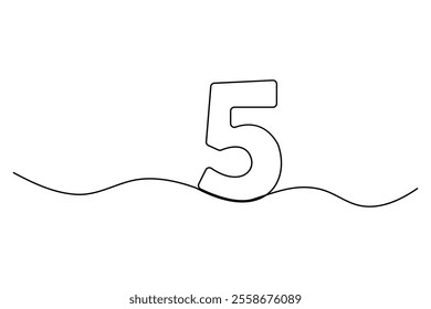 Number Five elegant continuous one line drawings in outline art style
