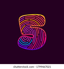 Number five fingerprint colorful logo. Typeface for casino labels, nightlife headlines, bright posters, detective cards, biometric access etc.