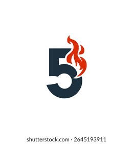 number five with fire company logo vector illustration template design