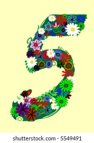 number five with flowers